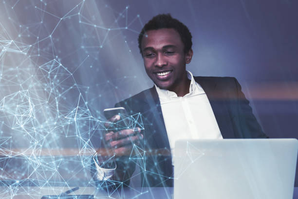 istock African American man looking at phone, polygons 900572148