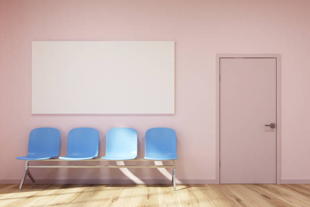 istock Pink waiting room, blue chairs, poster 900575626