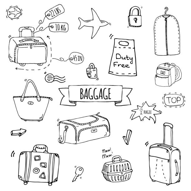 ilustrações de stock, clip art, desenhos animados e ícones de baggage icons set - suitcase travel luggage label