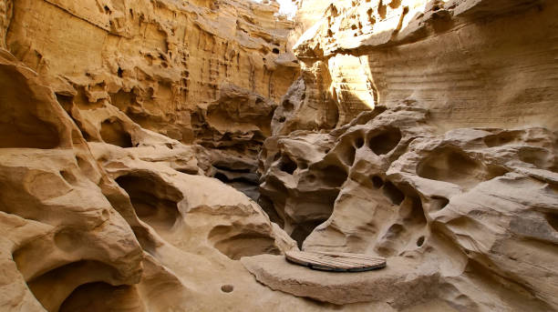 The Chah-kooh Gorge is on the north-western part of the Qeshm island,the Persian Gulf, Iran. stock photo