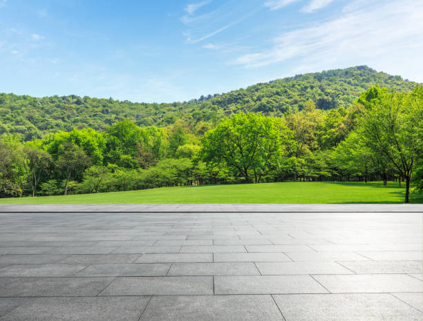 empty square and mountain landscape in the nature park