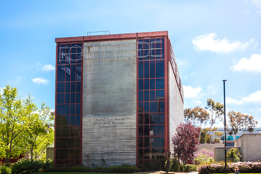 La Jolla, CA, USA - April 3, 2017: The exterior of Charles Lee Powell Structural Systems Laboratory building of University of California San Diego on a sunny day.