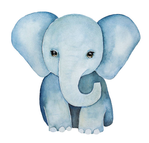 симпатичный малыш, детская живопись слона. - indian girls illustrations stock illustrations