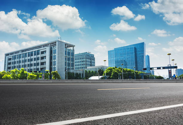 istock modern business building with glass wall from empty floor 900588266