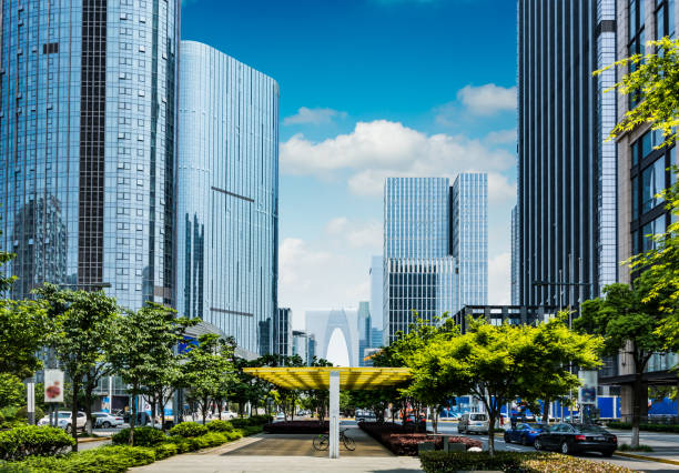 istock modern business building with glass wall from empty floor 900588914