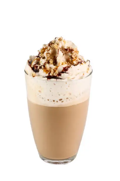 Photo of cappuccino in a glass with cream