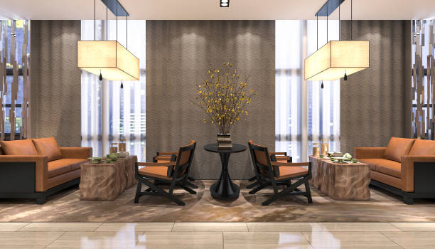 istock 3d rendering luxury hotel reception and lounge restaurant 900607580