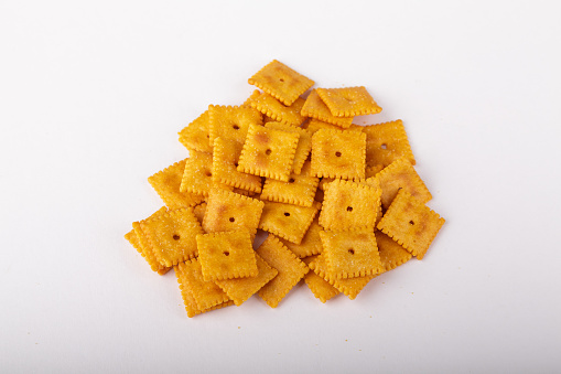 Crispy Salted Cheese Crackers on White Background