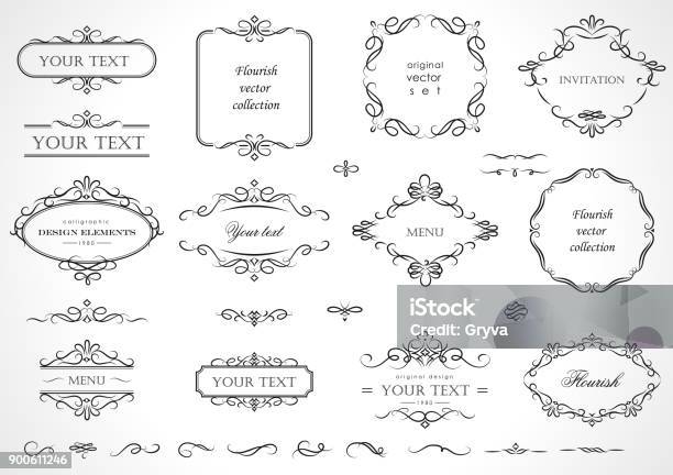 Satz Von Gedeihen Rahmen Grenzen Etiketten Sammlung Von Original Designelemente Vektorkalligraphiewirbel Zierbuchstaben Reich Verzierten Motive Und Schriftrollen Stock Vektor Art und mehr Bilder von Rand