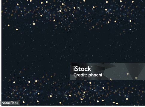 istock Abstract navy blue blurred background with bokeh and gold glitter header footers. Copy space. 900611684