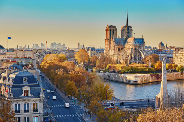 Aerial panoramic cityscape view of Paris, France stock photo
