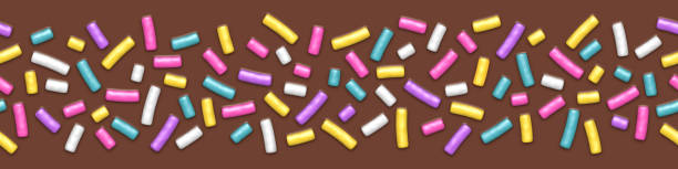 Chocolate donut glaze with sprinkles seamless pattern Seamless pattern of chocolate donut glaze with many colorful decorative sprinkles wide cake stock illustrations