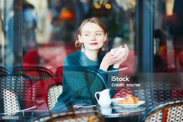 Young Elegant Woman Drinking Coffee In Cafe In Paris France Stock Photo - Download Image Now