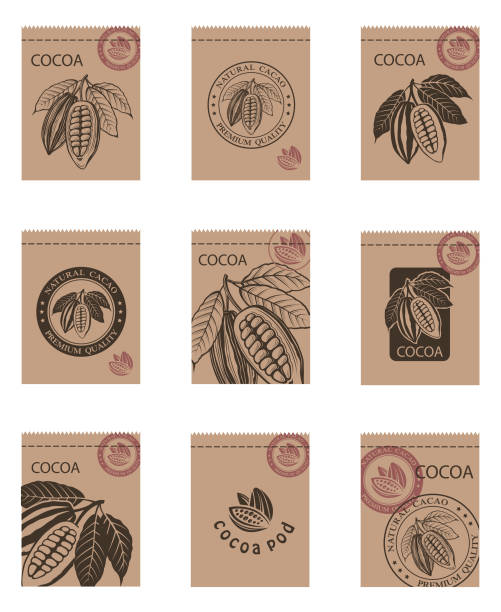 ilustraciones, imágenes clip art, dibujos animados e iconos de stock de conjunto de paquetes de cacao - chocolate beans