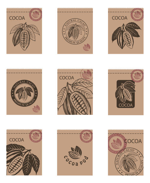 kakao paketleri kümesi - çikolata illüstrasyonlar stock illustrations