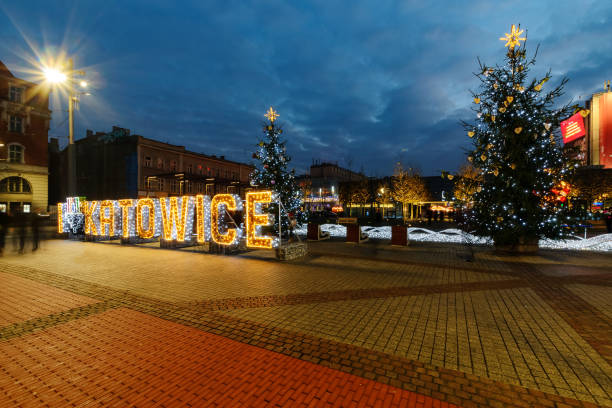 istock The square in Katowice decorated by the christmas lights 900629090
