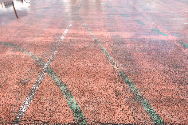 istock Asphalt with painted dividing lines in blue and white color 900630086