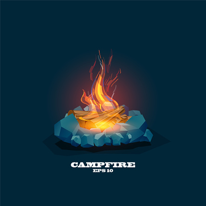 Illustration of a lit campfire ,Vector Campfire,
