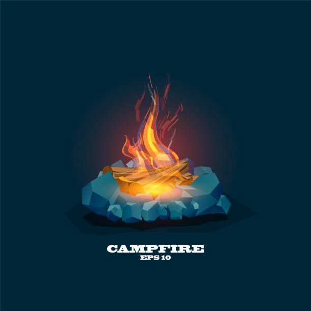 Illustration of a lit campfire ,Vector Campfire, vector art illustration
