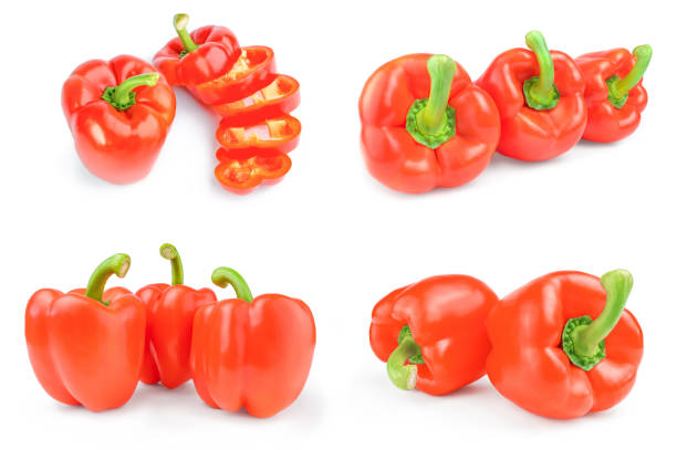 istock Collage of red bell peppers isolated on a white background cutout 900651116