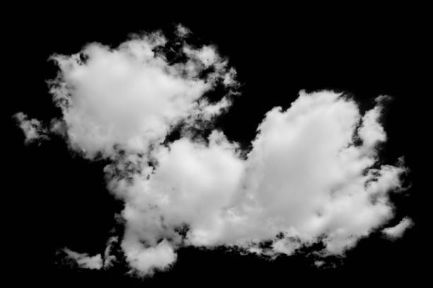 istock White cloud isolated on black background, Black sky and single white cloud 900662922
