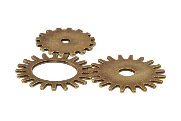 istock Brass gears on a white background 900666652