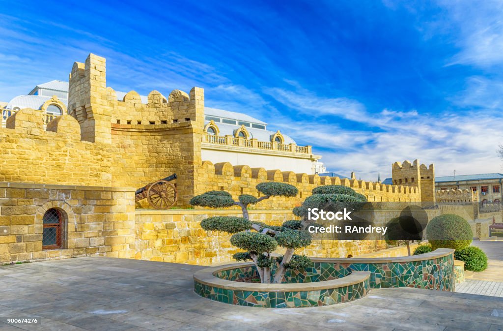 Wall in Baku's old town Wall in Baku's old town, a popular tourist destination and landmark, Baku, Azerbaijan. Azerbaijan Stock Photo