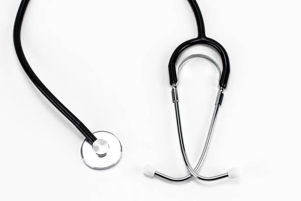 istock Close up view of  stethoscope on white background 900685430