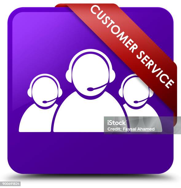 Customer First Purple Customer Service Purple Square Button Red Ribbon In Corner Stock ...