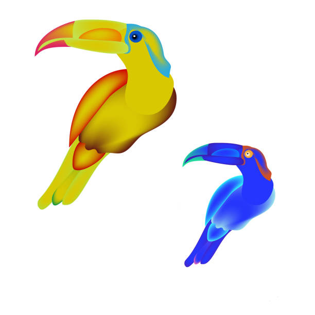 istock Funny cartoon Rainbow Toucan bird with Golden wings. 900695224