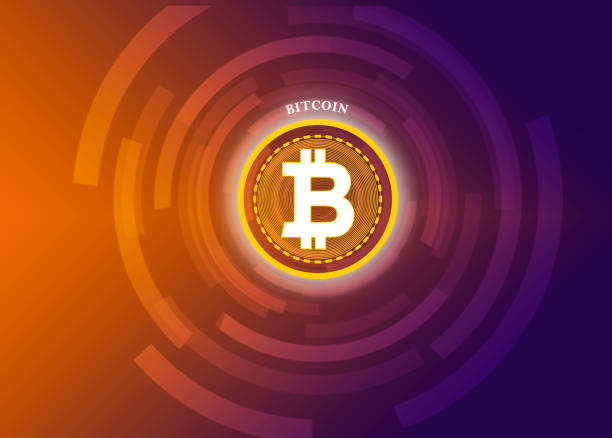bitcoin symbol on abstract background stock photo