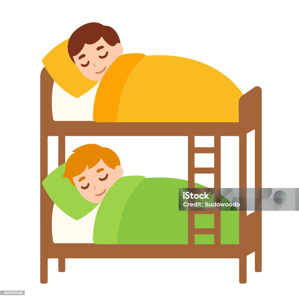 睡在雙層床上的孩子 - 免版稅碌架床圖庫向量圖形