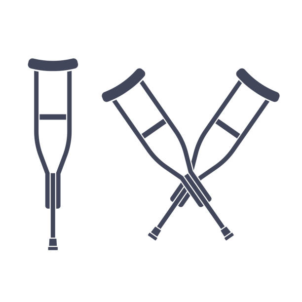 Crutches vector icon Simple crutch silhouette drawing and two crossed crutches. Isolated vector illustration. crutch stock illustrations