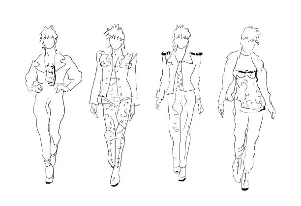 Vector illustration of Sketched Fashion Women Models