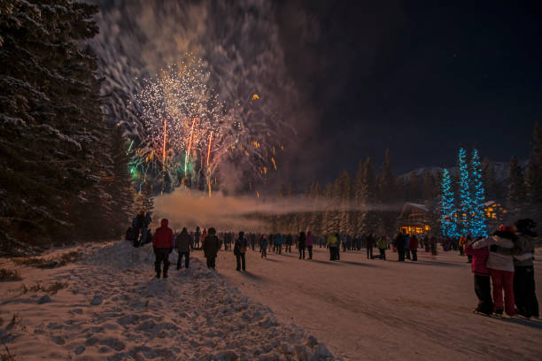 istock New Year's Eve Fireworks at Canmore Skating Pond 900707550