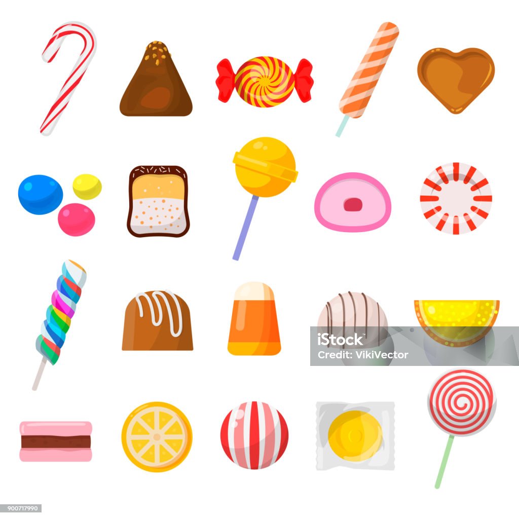 Jeu d’icônes de bonbons sucrés - clipart vectoriel de Confiserie - Mets sucré libre de droits