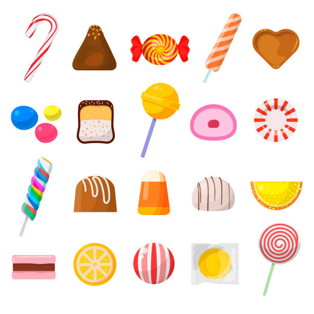 ilustrações de stock, clip art, desenhos animados e ícones de sweet candy icon set - lollipop isolated multi colored candy