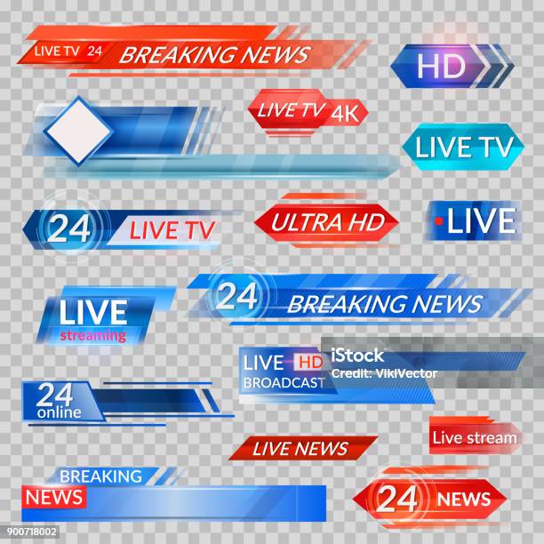 Tv News And Streaming Video Banners Stock Illustration - Download Image Now - The Media, Logo, Television Industry