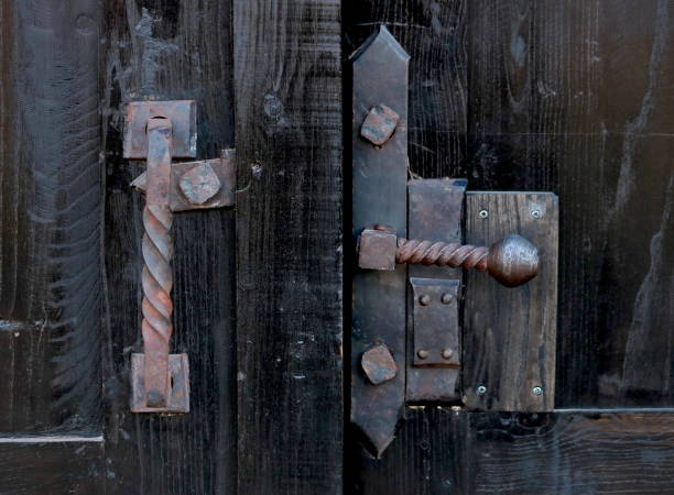 Old door handle on the old door.