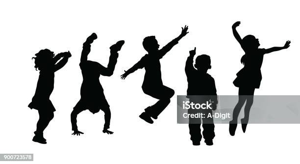 Silhouetteofhighenergyactivekids Stock Illustration - Download Image Now - Child, In Silhouette, Jumping