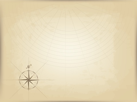 old map on parchment. vector. compass graphic from the edge. navigation markup