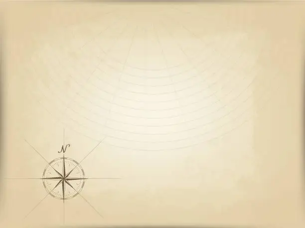 Vector illustration of old map on parchment. vector. compass graphic from the edge. navigation markup