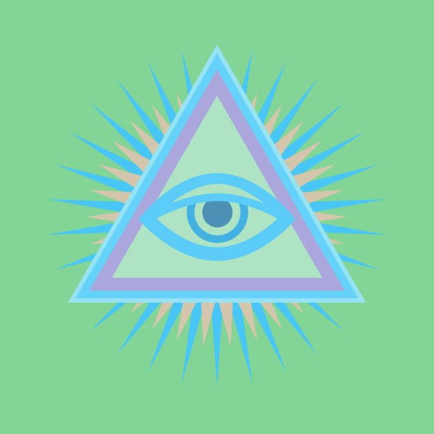 All-Seeing Eye of God (The Eye of Providence | Eye of Omniscience | Luminous Delta | Oculus Dei). Ancient mystical sacral symbol of Illuminati and Freemasonry. — Light-green version. All-Seeing Eye of God (The Eye of Providence egyptian demons stock illustrations