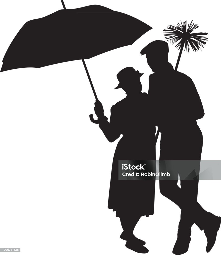 Nanny And Chimney Sweep Vector silhouette of a nanny and a chimney sweep standing side by side. Chimney Sweep stock vector