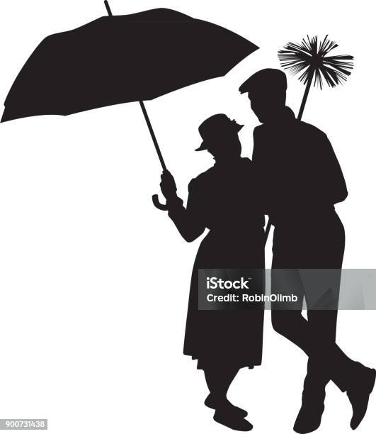Nanny And Chimney Sweep Stock Illustration - Download Image Now - Chimney Sweep, In Silhouette, Dress