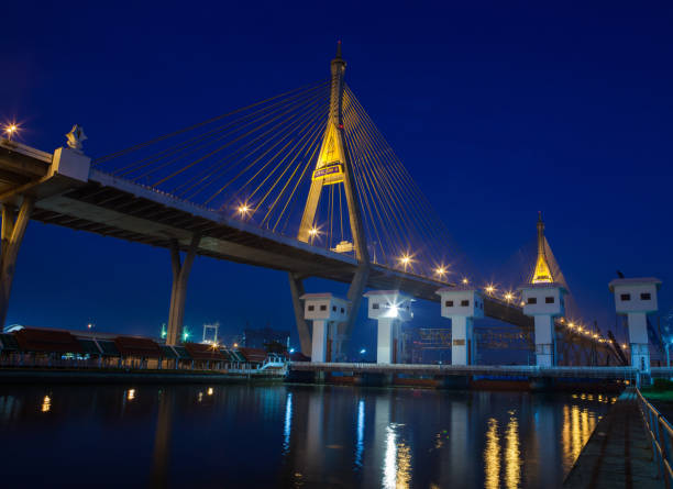 beatufitul niebieska godzina niebo bhumibol most ważny punkt orientacyjny w bangkok tajlandia - krungthep zdjęcia i obrazy z banku zdjęć