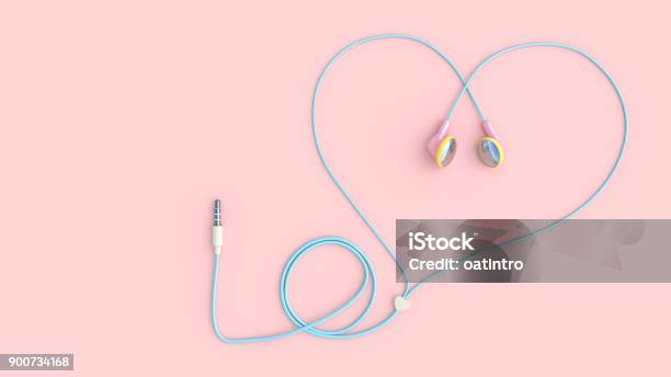 Earphones Pink Color Heart Shape On Pastel Pink Background Stock Photo - Download Image Now