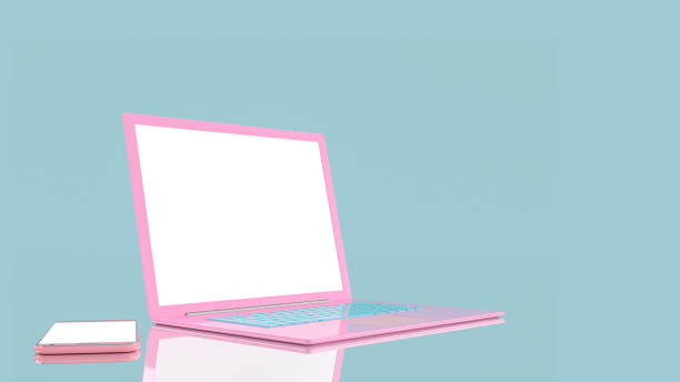 istock Laptop pink color and smart phone with blank screen isolated mock up 900734206
