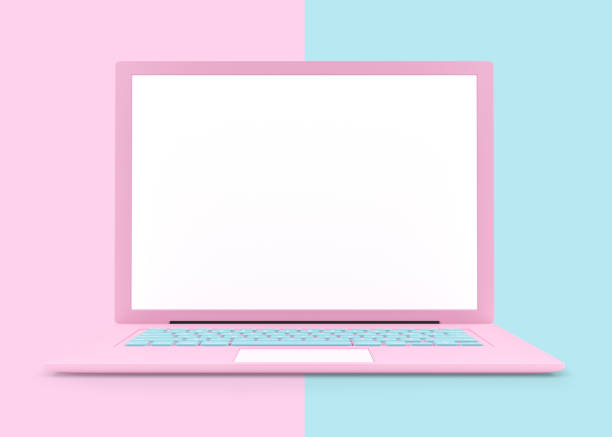 istock Laptop pink color with blank screen isolated and clipping path 900734274