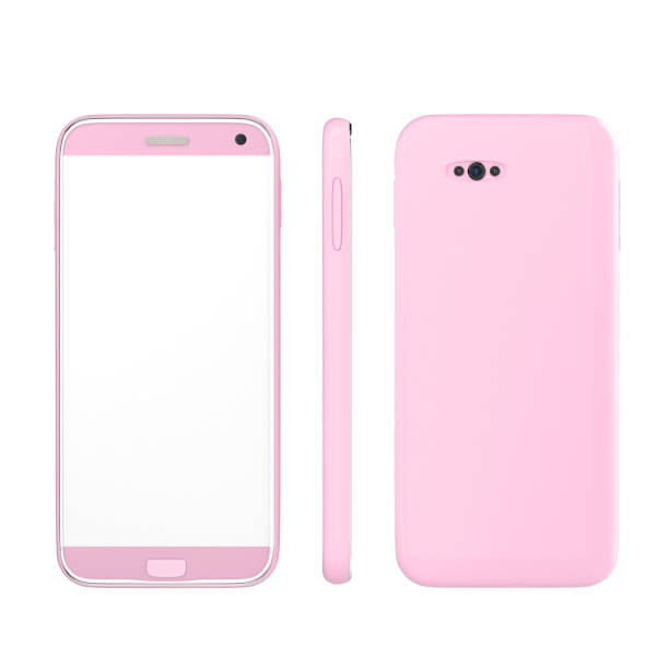 istock smart phone pink color mock up with white blank screen isolated and clipping path 900734290